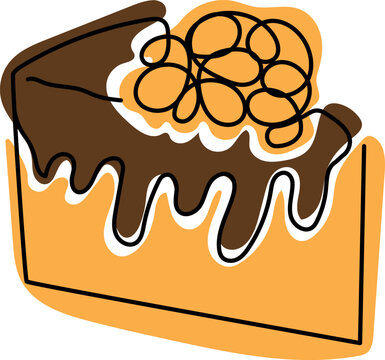 Continuous delicious sliced cake. Single one line art piece of sweet dessert with chocolate. Vector illustration