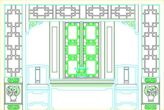 Vector illustration sketch of traditional chinese ethnic model room bagground detail design
