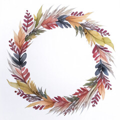 Fototapeta na wymiar Watercolor Style Autumn Wreath Frame For Text