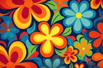 Fototapeta na wymiar Colorful flower wallpaper, botanical illustration, repeating design, abstract texture. Concept of decorative garden.