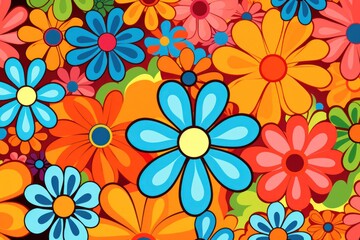 Fototapeta na wymiar Bohemian floral print, folk art style, bright blooms, purple and pink. Concept of vibrant textile design.