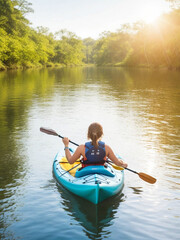 "Nature's Embrace: Joyful Eco-Friendly Kayaking Adventure Amidst Serene Waters - Immersing in Beauty, Engaging in Sustainable and Environmentally Friendly Activity"