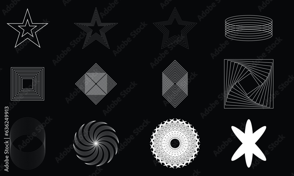 Wall mural set of y2k bling retro elements and abstract brutalism shapes. hipster graphic objects for logo, ico
