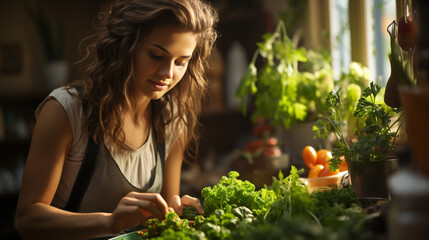Young woman working with a plants.