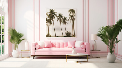 Pink home interior design in minimalistic style