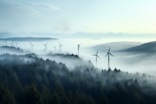Wind turbines in the Black Forest. Generative AI