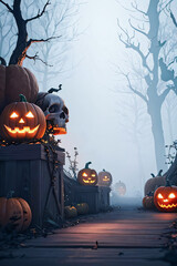 Halloween Cinematic Poster With Skull and Pumpkins Wallpaper
