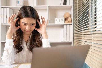 Young woman stressed or worried about doing a wrong job, Despair or disappointment, Sad feeling,...