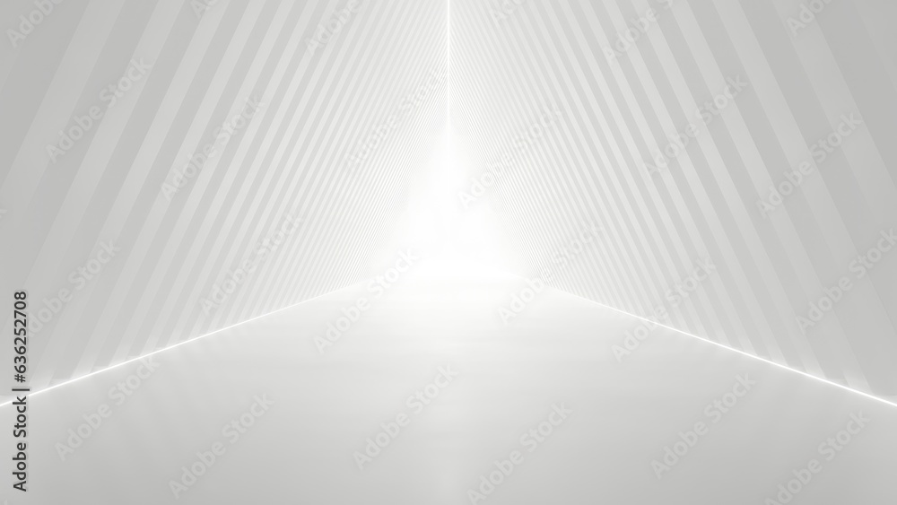 Poster Abstract white futuristic geometric tunnel, architecture design concept, 3d rendering.
