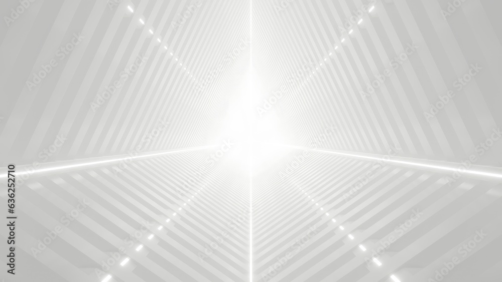 Aufkleber abstract white futuristic geometric tunnel, architecture design concept, 3d rendering.