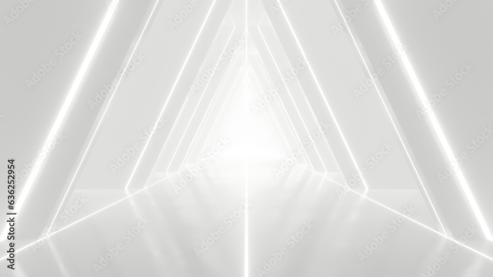 Aufkleber abstract white futuristic geometric tunnel, architecture design concept, 3d rendering.
