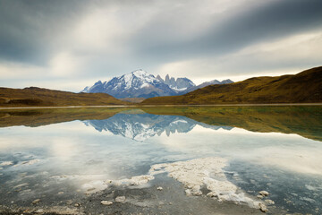 Laguna amarga reflection in Torres del Paine National Park
