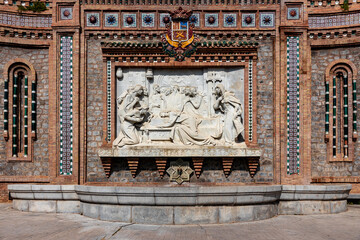 detail of the facade of the cathedral  teruel spain