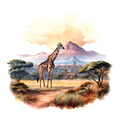 Beautiful landscape africa watercolor, great design for any purposes.
