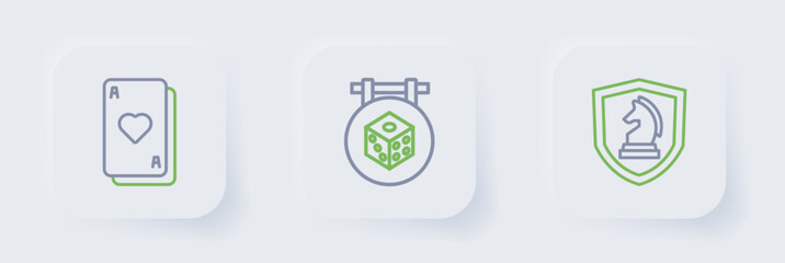 Set line Chess, Game dice and Playing cards icon. Vector