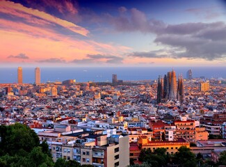 Barcelona sunset city view