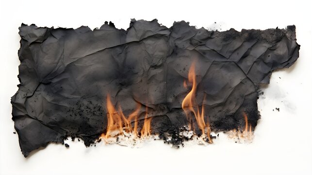 A piece of the completely burnt paper, isolated on white