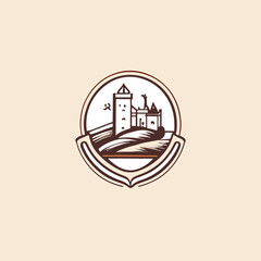 vintage castle logo, vector illustration line art