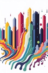 Modern city skyline. Cartoon style. AI generated illustration