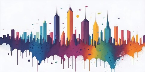 Fototapeta premium Modern city skyline. Cartoon style. AI generated illustration