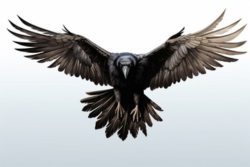 Illustration of soaring raven on plain background. Generative AI