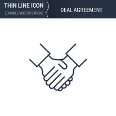 Deal Agreement Icon - Thin Line Business Symbol. Ideal for Web Design. Quality Outline Vector Concept. Premium, Simple, Elegant Logo.