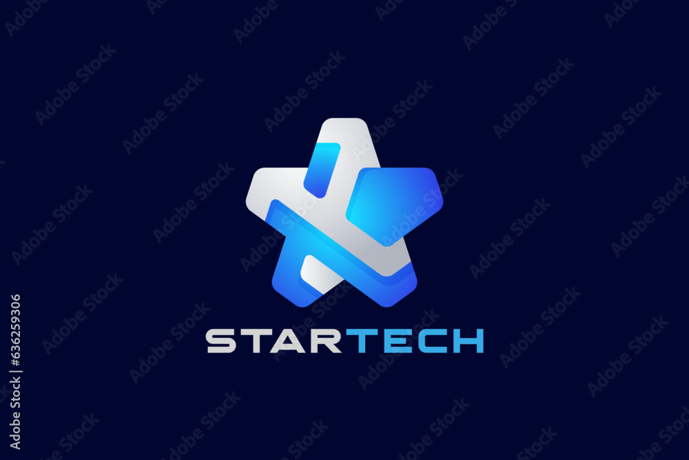 Poster star logo abstract geometric hi-tech technology style vector design template.