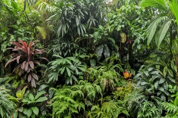 Tall living wall covered in lush plants. Generative AI