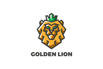Lion King Logo Head Crown Abstract Design Vector Geometric Vintage Heraldic style.