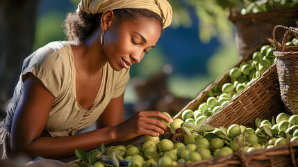 Obraz premium Farmer Harvesting in a Caribbean Garden Wallpaper Illustration Digital Art Generative AI Background Backdrop 