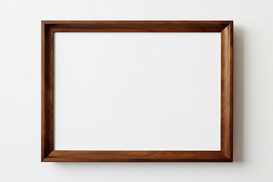 wooden frame isolated on white. Wooden frame on white wall. Mockup, 3D Rendering