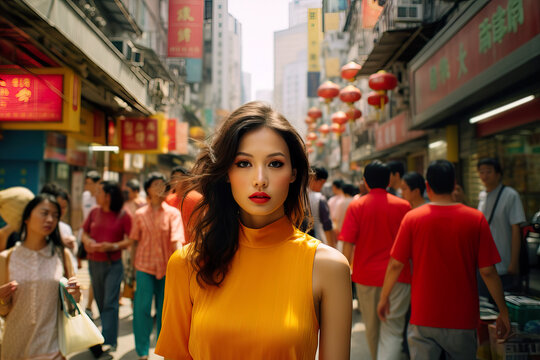 Curious Tourist Exploring Bustling Streets of Vibrant Hong Kong. Generative AI