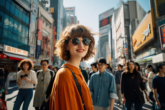 Curious Tourist Exploring Vibrant Streets of Tokyo. Generative AI