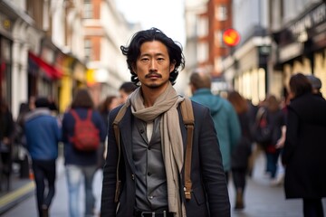 Fototapeta premium Curious Tourist Exploring Vibrant Streets of London,.Generative AI