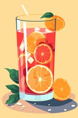 A glass of juice. Flat vector illustration. Generative AI