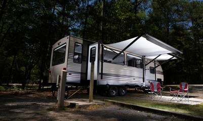 Chairs under an RV awnings