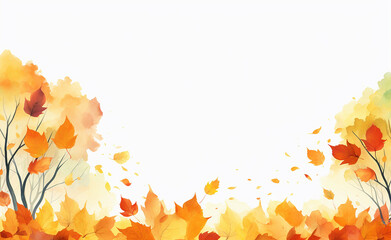 watercolor floral background. Hand drawn watercolor leaves and branches. Autumn leaves background with space for your text. vector illustration.