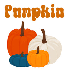 cute colored pumpkins. the concept of healthy eating, Halloween, harvest, autumn greeting card. Vector illustration