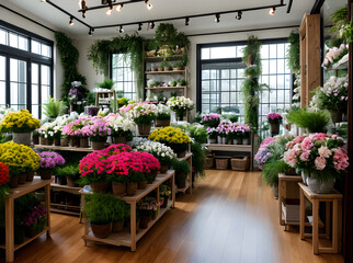 Fototapeta na wymiar realistic florist shop interior medium shot hyperdetailed
