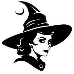 Vector black silhouette of a witch