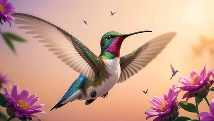 Obraz premium The Enchanting Moments of Hummingbirds Seeking Flower Nectar ai generated