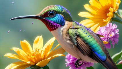 Obraz premium The Enchanting Moments of Hummingbirds Seeking Flower Nectar ai generated