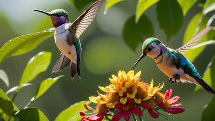 The Enchanting Moments of Hummingbirds Seeking Flower Nectar ai generated