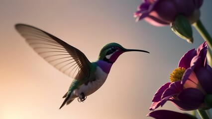 Obraz premium The Enchanting Moments of Hummingbirds Seeking Flower Nectar ai generated