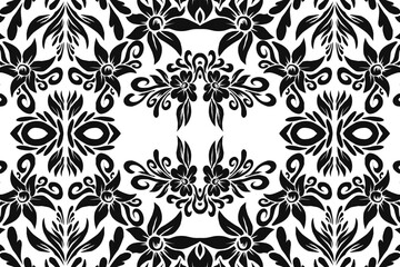 Fototapeta premium Beautiful classic design colourful background with flower leaf line art pattern of indonesian culture traditional batik 