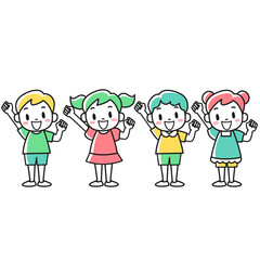 ガッツポーズをする笑顔の子どもたち