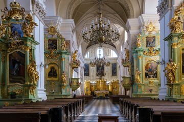 Lublin, Poland, interior of the church in the center of the old town in Lublin, Poland. - obrazy, fototapety, plakaty