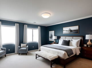 realistic interior bedroom design with hyper detail.