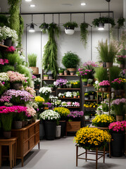 realistic florist shop medium shot hyper detailed