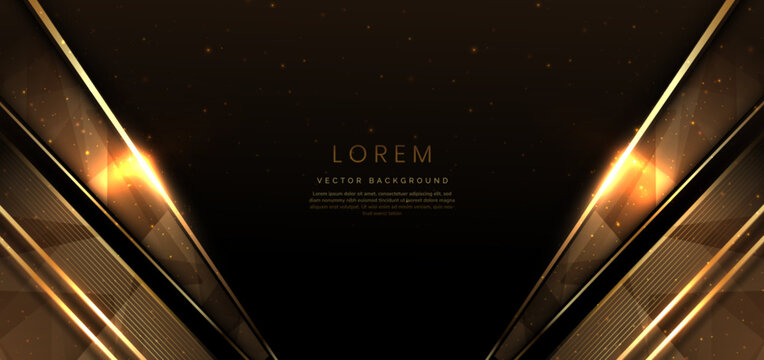 Abstract elegant dark brown background with golden line and lighting effect sparkle. Luxury template award design.